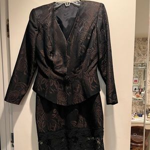 Dress and Jacket . Boucle dress and jacket . With rosebud closure and lace,vneck